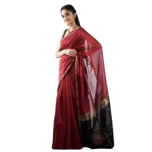 Women’s Cotton  Printed Saree With Unstitched Blouse 5.5Mtr (Red)