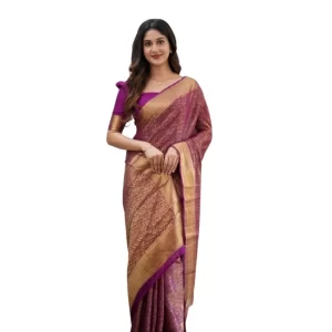 Women’s Silk Printed Saree With Unstitched Blouse 5.5Mtr (Wine)