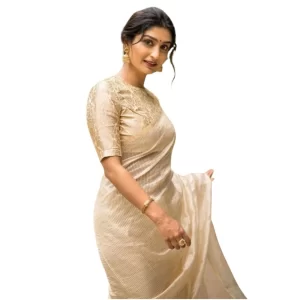 Women’s Silk Printed Saree With Unstitched Blouse 5.5Mtr (Off White)