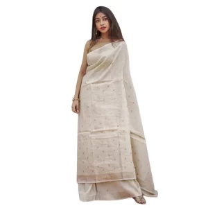 Women’s Cotton  Printed Saree With Unstitched Blouse 5.5Mtr (Cream)