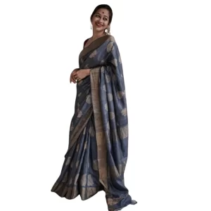 Women’s Silk Printed Saree With Unstitched Blouse 5.5Mtr (Grey)