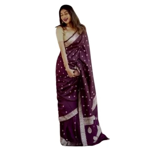 Women’s Cotton  Printed Saree With Unstitched Blouse 5.5Mtr (Purple)