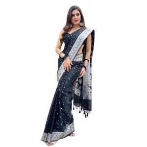 Women’s Silk Printed Saree With Unstitched Blouse 5.5Mtr (Black)