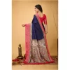 Women's Soft Dola Cotton Kalamkari Printed Saree With Unstitched Blouse 5.5Mtr (Navy Blue)