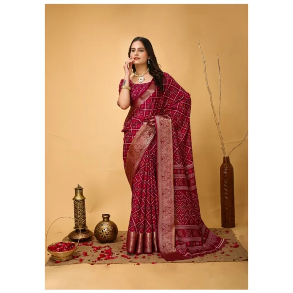 Women's Soft Dola Cotton Kalamkari Printed Saree With Unstitched Blouse 5.5Mtr (Red)