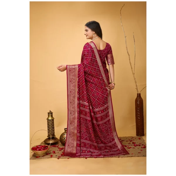 Women's Soft Dola Cotton Kalamkari Printed Saree With Unstitched Blouse 5.5Mtr (Red)