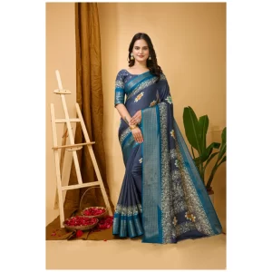 Women’s Soft Blooming Marshmallow Fabric Kalamkari Printed Saree With Unstitched Blouse 5.5Mtr (Grey)
