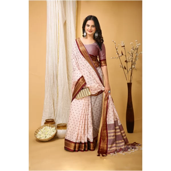 Women's Soft Cotton Silk Printed Saree With Unstitched Blouse 5.5Mtr (Maroon)