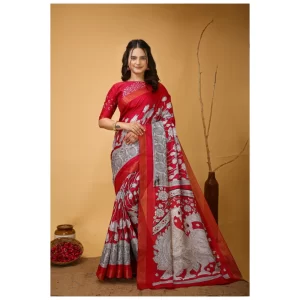 Women’s Soft Handloom Cotton Kalamkari Printed Saree With Unstitched Blouse 5.5Mtr (Pink)