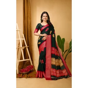 Women’s Soft Blooming Marshmallow Fabric Kalamkari Printed Saree With Unstitched Blouse 5.5Mtr (Green)