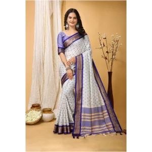 Women’s Soft Cotton Silk Printed Saree With Unstitched Blouse 5.5Mtr (Purple)