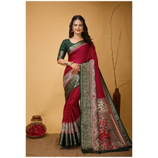 Women's Soft Dola Cotton Kalamkari Printed Saree With Unstitched Blouse 5.5Mtr (Maroon)