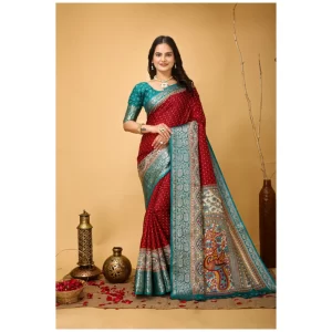 Women’s Soft Dola Cotton Kalamkari Printed Saree With Unstitched Blouse 5.5Mtr (Red)