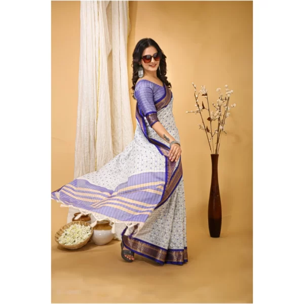 Women's Soft Cotton Silk Printed Saree With Unstitched Blouse 5.5Mtr (Purple)