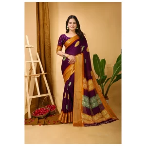 Women’s Soft Blooming Marshmallow Fabric Kalamkari Printed Saree With Unstitched Blouse 5.5Mtr (Wine)