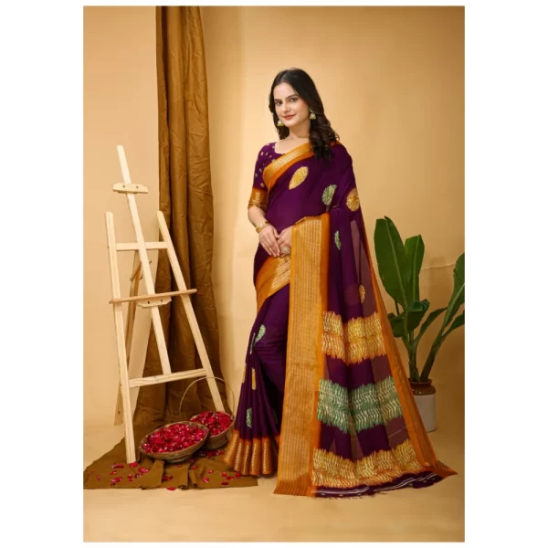 Women's Soft Blooming Marshmallow Fabric Kalamkari Printed Saree With Unstitched Blouse 5.5Mtr (Wine)