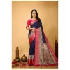 Women's Soft Dola Cotton Kalamkari Printed Saree With Unstitched Blouse 5.5Mtr (Navy Blue)
