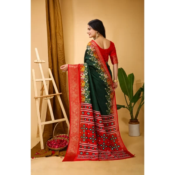 Women's Soft Dola Cotton Kalamkari Printed Saree With Unstitched Blouse 5.5Mtr (Green)