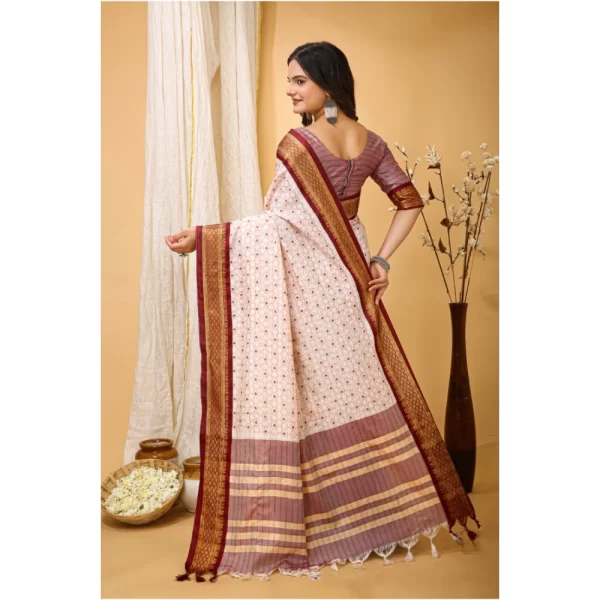 Women's Soft Cotton Silk Printed Saree With Unstitched Blouse 5.5Mtr (Maroon)