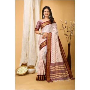Women’s Soft Cotton Silk Printed Saree With Unstitched Blouse 5.5Mtr (Maroon)